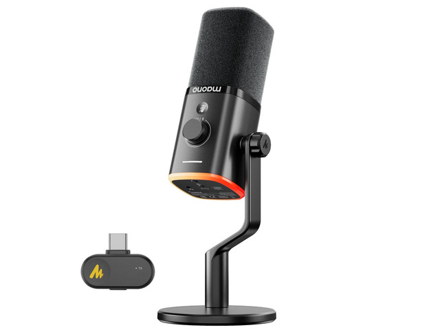 PD100W Wireless Dynamic Gaming Microphone for PC with USB-C Receiver One-Click Noise Reduction,Custom RGB,Mute,Monitoring, Companion App,Wireless...