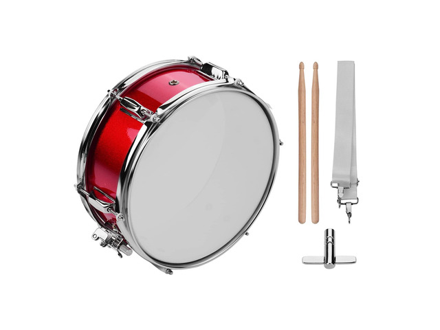 12inch Snare Drum, Marching Drum Set with Drumsticks Drum Key and Adjustable shoulder Straps, Snare Drum Head for Students Beginners (Red)