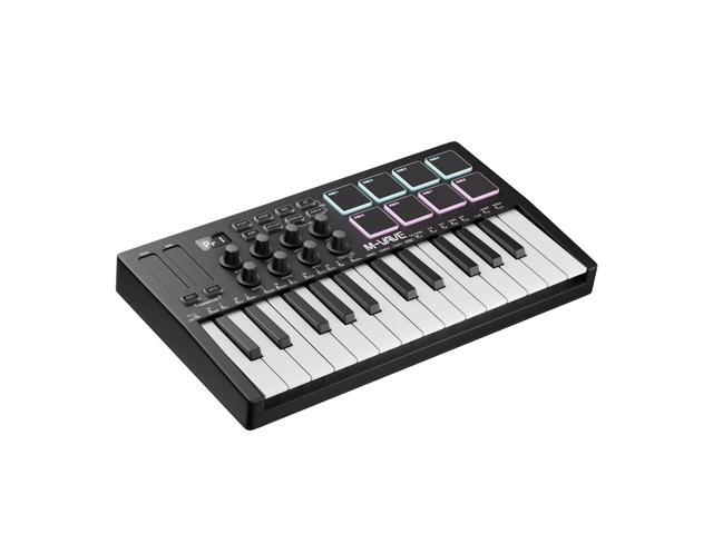 Midi Keyboard Controller 25 Key Portable Mini Bluetooth & USB Midi Piano with 8 Backlit Drum Pad, 8 Knobs and Music Production Software for...