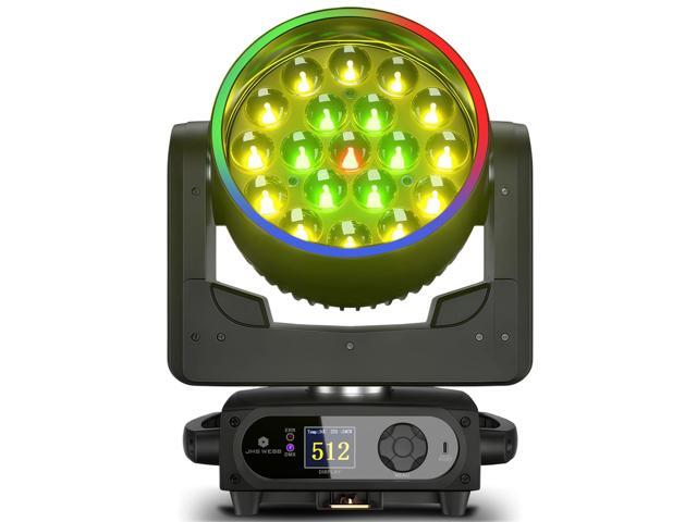 Moving Head Light LED 19x15W RGBW 4in1 Stage Lights Beam/Wash/Zoom Effect, Professional DMX512 & Sound Activated Control DJ Lights for Party...