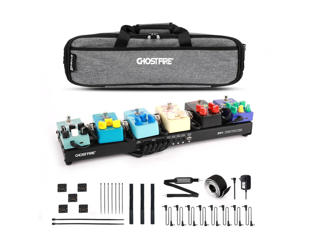 Ghost Fire Small Guitar Pedal Board with Built-in Isolated Power Supply 19.3''x5.1'' Portable Aluminum Alloy Effect Pedalboard with Carry Bag,PP...
