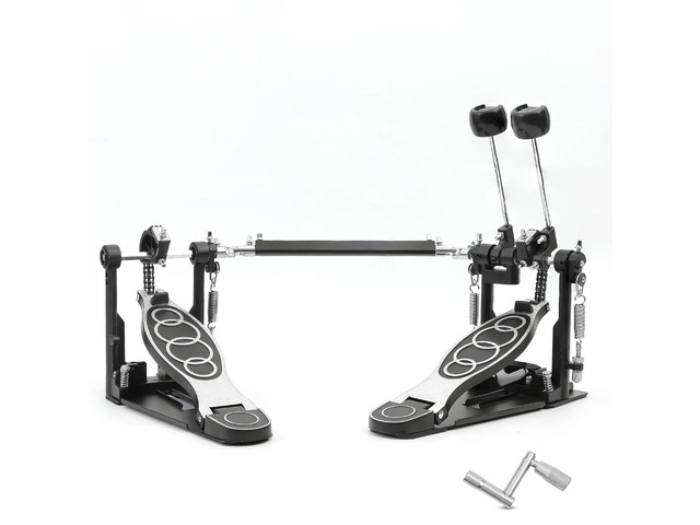Double Bass drum Pedal,Double Bass Pedal with Adjustable Beater Head,Double Chain Drive Foot Kick Pedal with Drum Key for Drum Set and Electronic...