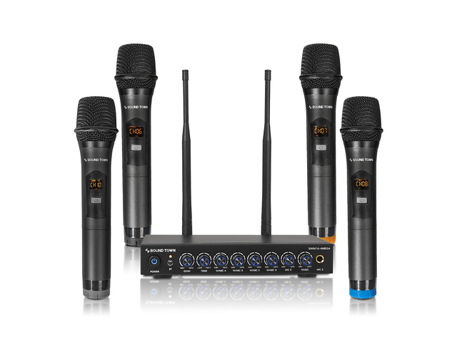 200 Channels Wireless Microphone Karaoke Mixer System, with 4 Metal Handheld Microphones, Optical (Toslink), AUX, for Smart TV, Home Theater, Sound...