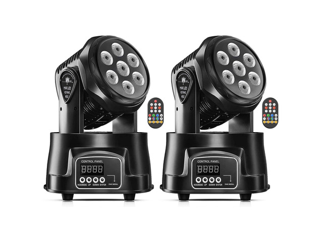 Moving Head Light RGBW Stage Lighting DJ Lights 7 x 10W LED Beam Spotlight 9/14 CH Wash Light with DMX and Sound Activated for Party Church Wedding...