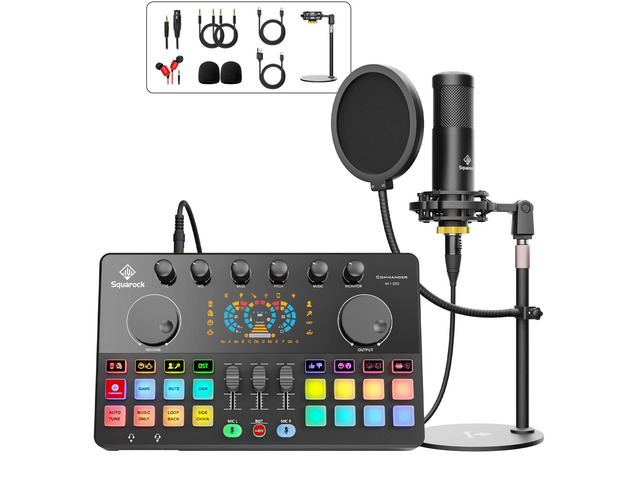 Podcast Equipment Bundle All-in-One with Dual XLR-3.5 Condenser Micophone with Mic Pop Filter Audio Equipment for Live Streaming/ Recording, Online...