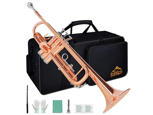 Bb Trumpet Standard Trumpet Set with Carrying Case,Gloves, 7C Mouthpiece, Cleaning Kit, Tuning Rod (Phosphor Copper)