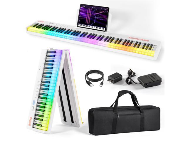 Foldable 88-Key Piano Keyboard with Colorful Lighted Keys Keyboard Piano Full Size Semi-Weighted Keys Portable Electric Piano with USB-MIDI,...
