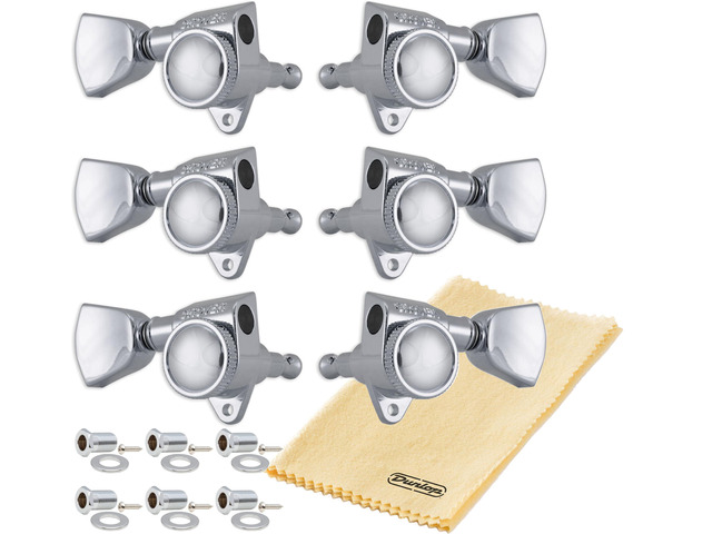 Grover 502CK ROTO-GRIP Locking Rotomatics Guitar Tuners, Tuning Machines Set 3+3 18:1 Chrome Tuning Keys Tuner Heads Keystone Button with Dunlop...