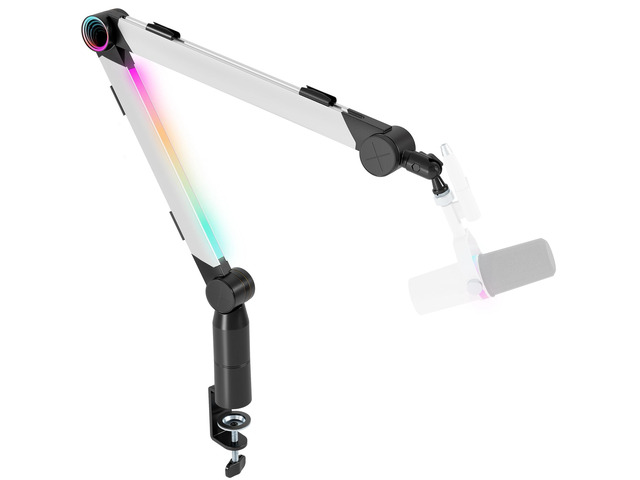 Aluminum Microphone Boom Arm with RGB Light and Volume Control Adjustable Mic Arm Desk Mount with 3/8 to 5/8 Screw Adapter, Suspension Scissor...