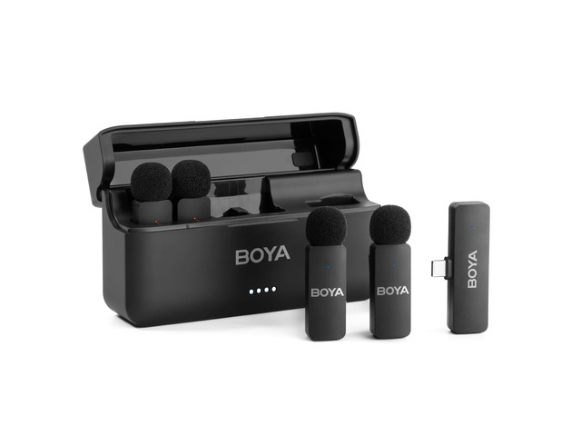 BY-V4U Wireless Lavalier Microphone for iPhone 17/16/15 Series Type C Smartphone with Charging Case, 4-Channel Mono Output, Omnidirectional Noise...