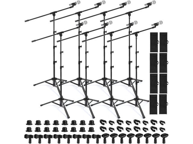 4 Pcs Tripod Microphone Stand Boom Arm Floor Mic Stand with Carrying Bag and Mic Clips for Singing Stage Wedding Karaoke Church (Classic Style)
