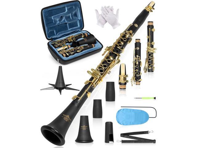 B Flat Concert Clarinet: Precision Tone Hole Design for Stable Intonation, Durable Gold-Plated Keys, Including Leather Hard Case, Barrel, Stand,...
