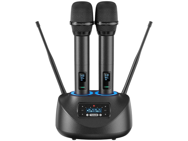 Bluetooth Wireless Microphones, Rechargeable UHF Cordless Microphone System for Home Party, Metal Dual Handheld 260ft for Home Karaoke, Church,...