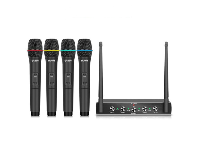Debra Audio Pro UHF 4 Channel Wireless Microphone System with Cordless Handheld Lavalier Headset Mics, Metal Receiver, Ideal for Karaoke Church...