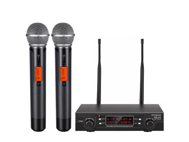 200-Channel Wireless Microphones System, Dual UHF Metal Cordless Mic Set, Auto Scan, Long Range 200-240Ft,16 Hours Use for Karaoke Singing, Church,...