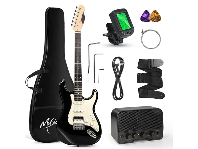 Generic Logic, Inc. 39-Inch Black Electric Guitar Starter Kit for Adults and Students, Lightweight Paulownia Body, Maple Neck, HSS Pickups,...