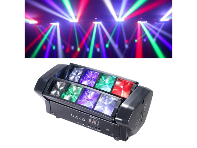 Mini Spider Moving Head Light 8x5W Beam LED Stage Lights RGBW Sound Activated DMX-512 Control for DJ Party Bar Disco Show Wedding Event Stage Lighting