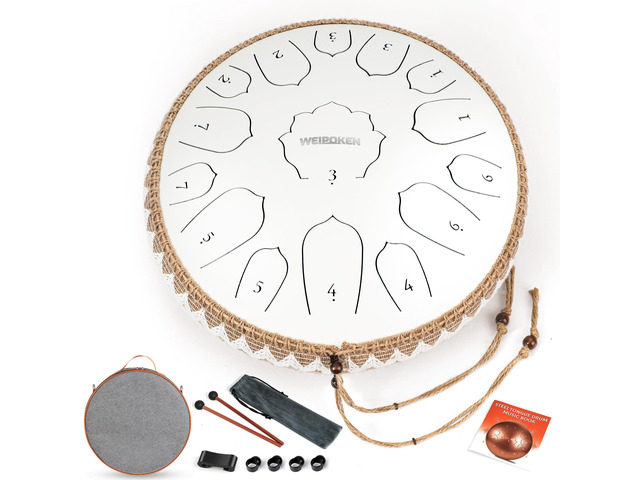 Steel Tongue Drum Pro - 14 Inch 15 Note Rain Drum - Percussion Instrument for Meditation and Music, Hand Pan Drums with Music Book, Mallets and...