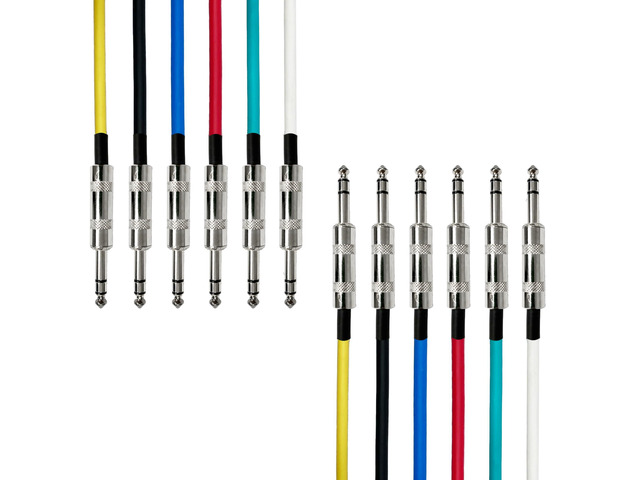 AxcessAbles 20ft 6-Pack TRS to Audio Cables - 1/4' Balanced, Multi-Color, Male-to-Male, Studio & Home Audio