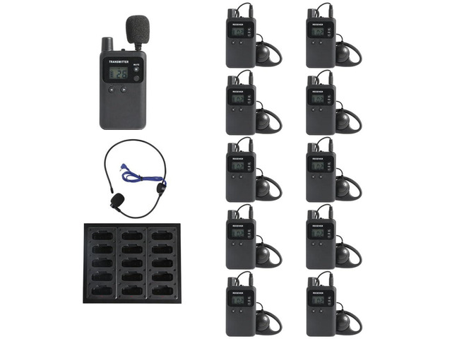 Wireless Tour Guide System, Tour Guide Microphone, Tour Guide Headsets 1 Transmitter 10 Receivers 1 Charger Court Church Translation Assisted...