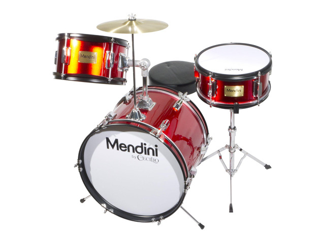 16 Inch Drum Set, 3-Piece Junior Drum Set - Metallic Red Drum Set for Beginners with Bass, Tom, Snare Drum,Cymbal, Drumsticks, Adjustable Padded...