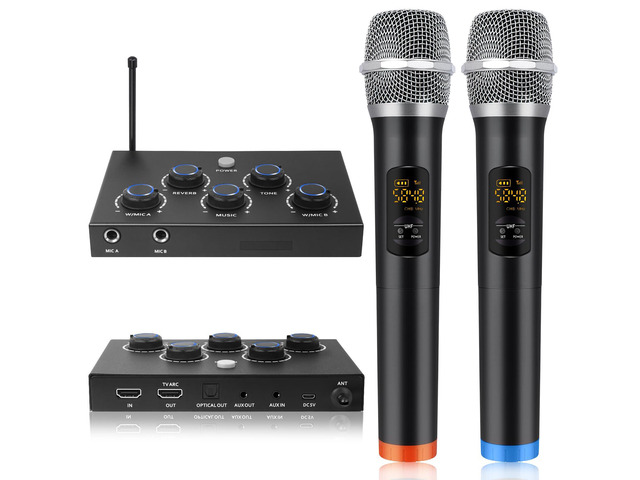 Wireless Karaoke System, Portable Karaoke Microphone Mixer with 16 Channels UHF Wireless, Optical AUX Microphone Speaker for Smart TV, PC,...