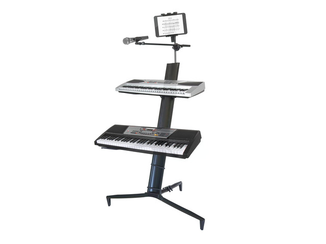Portable Keyboard Stand - 2-Tier Column for 61/76/88 Key Keyboards - DJ Controller, Mixer, Synthesizer - Aluminum with Carrying Bag