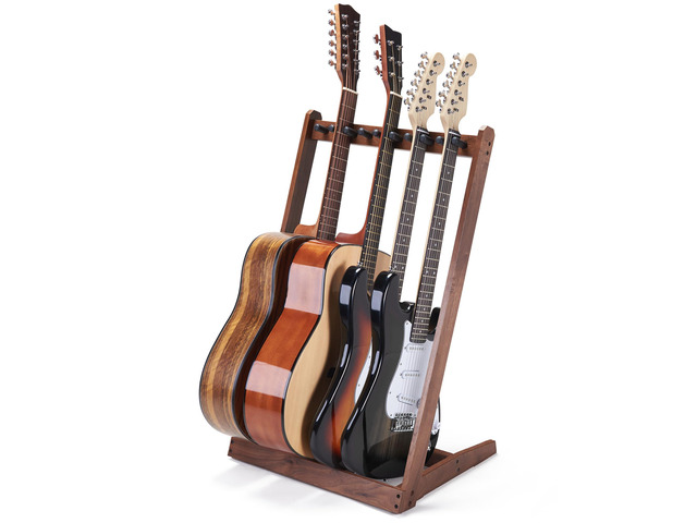 Multi Guitar Stand, Walnut Wood Guitar Rack for 3 Acoustic/5 Electric/Bass for 3 Acoustic/5 Electric/Bass, Soft Felt Pad, Neck Holder, Floor...