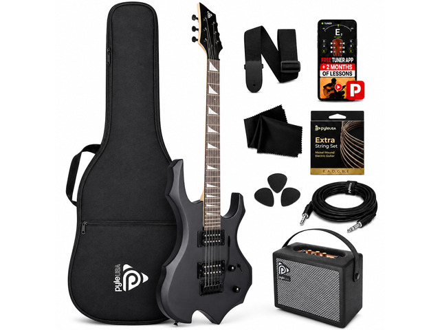 Heavy Metal EG Fire Electric Guitar Axe w/ Amplifier Kit, Full Size Instrument w/ Practice Amp & Accessories, Metal Axe, Black