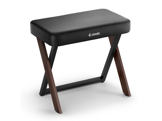 Piano Bench DKB-300 Home Style Keyboard Stool with Thick Padding, Metal Keyboard Seat Piano Chair with Cushion, Walnut Wood Color