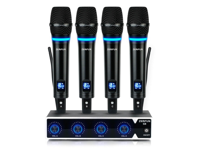 Pro Rechargeable Wireless Microphone System 4 Channel, UHF Metal Handheld Wireless Microphones Cordless Mics with VOL Control, 4x50 Adjustable...