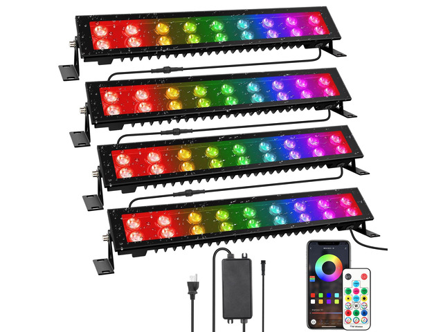 LED Stage Wash Light Bar - 4Pack 72W RGB DJ Light Bar IP66 Waterproof Dimmable Stage Lights Smart APP & Remote Control for Parties Events Building...