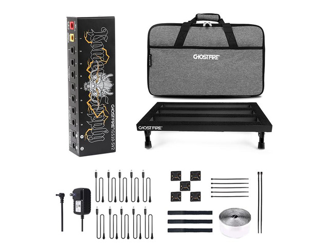 Ghost Fire Guitar Pedal Board Aluminum Alloy 1.76lb Super light Effect Pedalboard 19.8''x11.5'' with Carry Bag,SPL-04 and Power Supply GS10-SV2