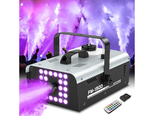 1500W Fog Machine Halloween Outdoor, 20000 CFM Smoke Machine Fog Indoor with 24 LEDs Strobe Lights and Remote for DJ Party Disco Stage Wedding