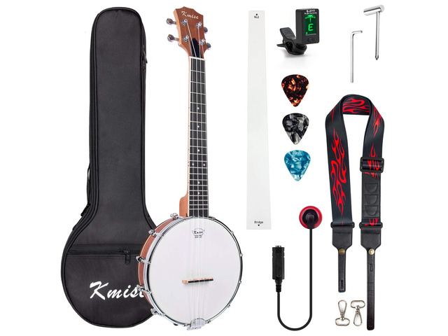 Tenor Banjolele 4 String Banjo Ukulele 26 inch with Bag Tuner Strap Pickup Ruler Wrench Bridge Brownish Yellow