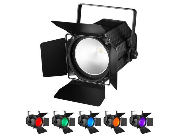 COB Stage Lights with Barn Doors, COB Par Light 200W LED RGBWAUV DMX512 Master-Slave Sound DJ Lighting Spotlight Fresnel for Church Concert Wedding