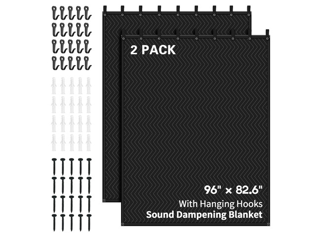 2 PCS Large Sound Dampening Blanket,96' x 80' Sound Absorbing Studio,Noise Cancelling Studio Acoustic Blanket/Light Blocker/Moving Curtain