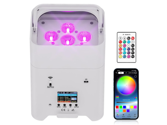 Battery Powered Stage Lights, 9600mAh Rechargeable Par Can Lights 6x18W RGBWA+UV APP/Remote/DMX512/Sound Activated, Uplights for Events Party...