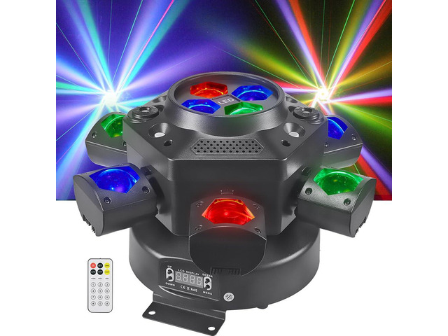 Moving Head DJ Lights, 150W LED Stage Light 4 in 1 with RGBW 6 Arms Beam, Bee-Eye Light, Red Green Starry and White Amber Strobe, Remote & DMX...