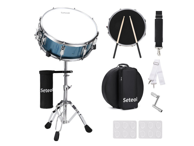 Snare Drum Set, 14' x 5.5' Marching Snare Drum with Stand & Bag Silent Mute Pad + Drums Sticks + Drumstick Holder + Drums Key + Damper Gels for...