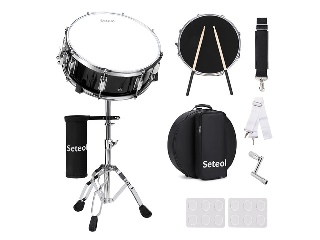 Snare Drum Set, 14' x 5.5' Marching Snare Drum with Stand & Bag Silent Mute Pad + Drums Sticks + Drumstick Holder + Drums Key + Damper Gels for...