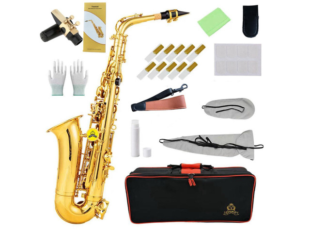 Alto Saxophone HighQualityBrassSaxwith E-Flat Gold Lacquer Saxophon CaseMouthpiece AccessoriesIdealfor Beginnersto Advanced Musicians