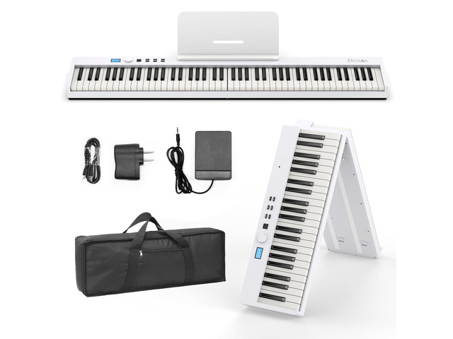 88 Key Folding Piano Keyboard Electric Piano Portable Semi-Weighted Keyboard Piano Support MIDI, Built-in Speakers, Battery, Travel Piano for...