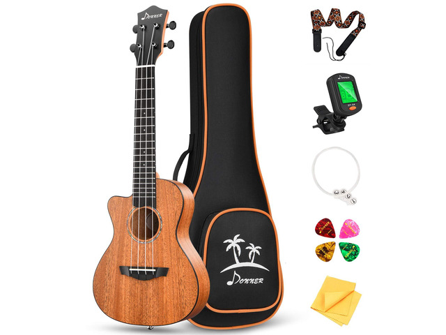 Left handed Concert Ukulele Mahogany 23 Inch Professional Cutaway Ukelele Bundle Kit for Beginner Adults with Gig Bag Strap Nylon String Tuner...