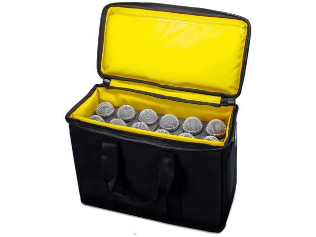 12 Slot Microphone Case with Foam Rugged Padded Bag For Wired and Wireless Mics 16' x 11' x 7.75'