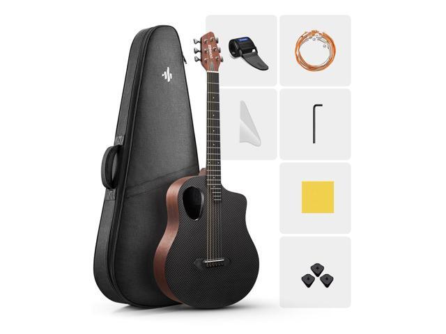 38' Carbon X Wood Acoustic Guitar Beginner & Intermediate Learner Kits - Carbon Fiber Top, Wooden Body, Durable Solid Guitar with Case, Strap,...