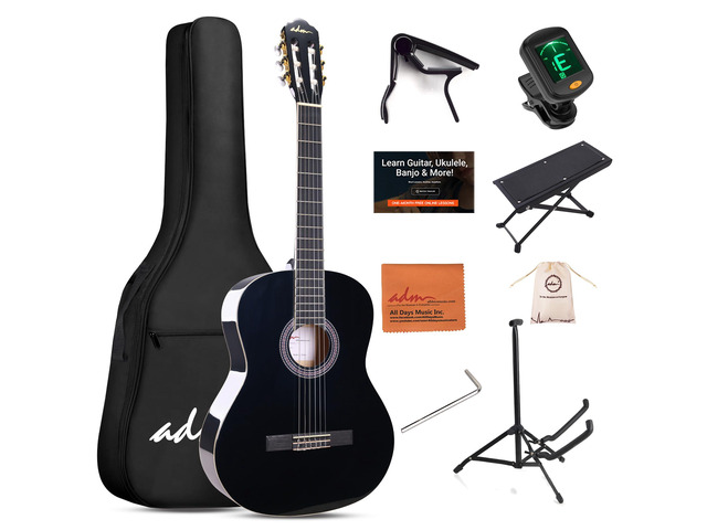 Full Size Classical Nylon Strings Acoustic Guitar 39 Inch Classic Guitarra Starter Bundle for Adult with Free Lessons, Gig Bag, E-tuner, Footstool,...