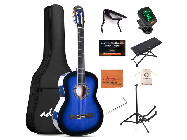 Full Size Classical Nylon Strings Acoustic Guitar 39 Inch Classic Guitarra Starter Bundle for Adult with Free Lessons, Gig Bag, E-tuner, Footstool,...