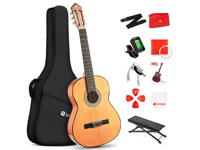 Classical Guitar Full Size 4/4 Spanish Style Classical Guitarra, 39 Inch Nylon Strings Guitar Ideal for Beginner Adults, Cedar Top, by