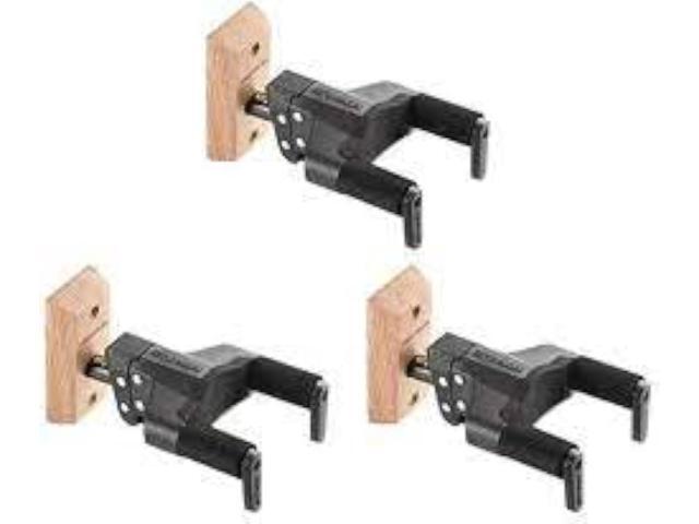 3 Pack Bundle GSP38WBPLUS Locking Guitar Hanger Wall Mount W/ Wood Base